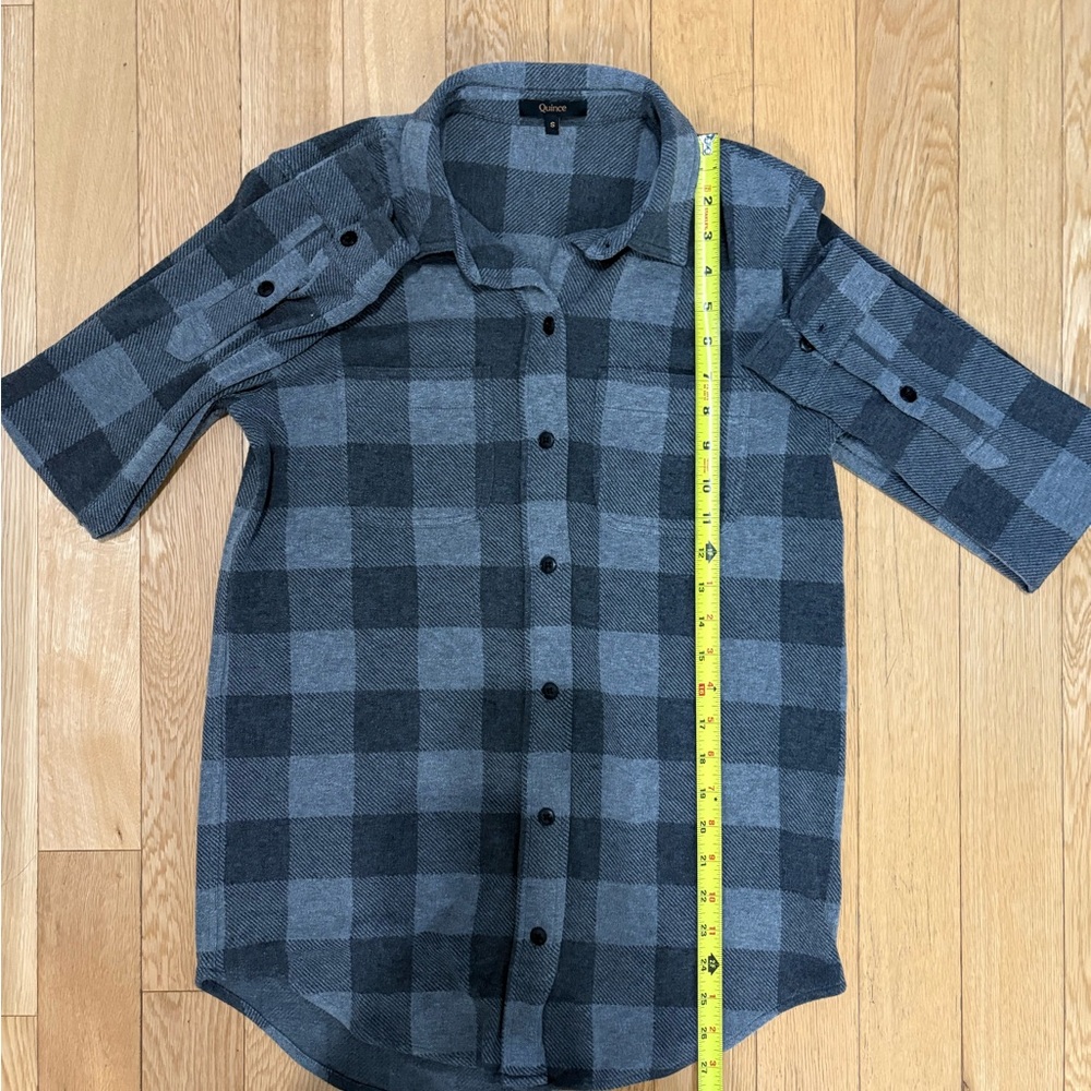 Quince Brushed Sweater Fleece Flannel Shirt in Charcoal Buffalo Plaid Sz S - Picture 4 of 8